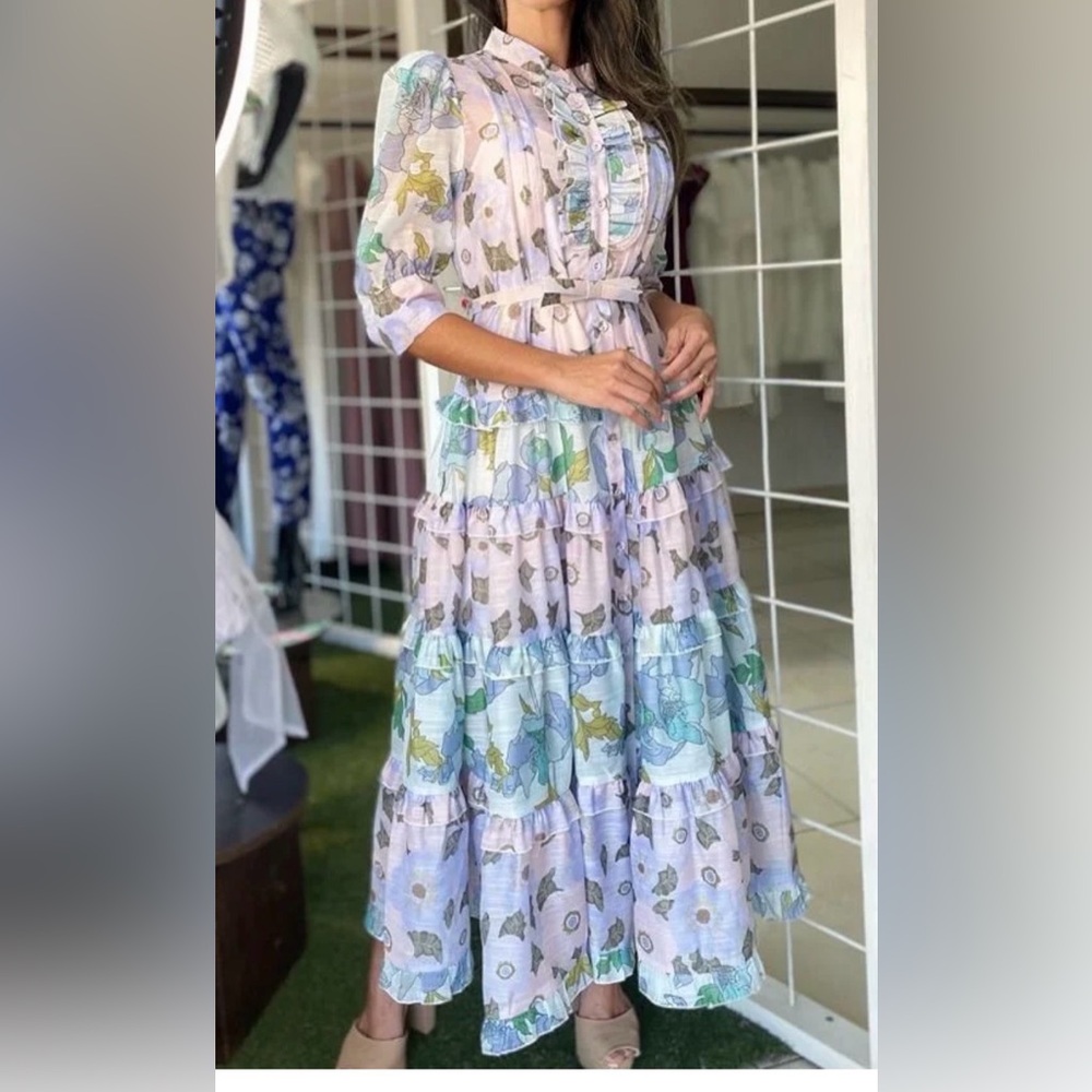 Floral Ruffle Maxi Dress - Multicolor